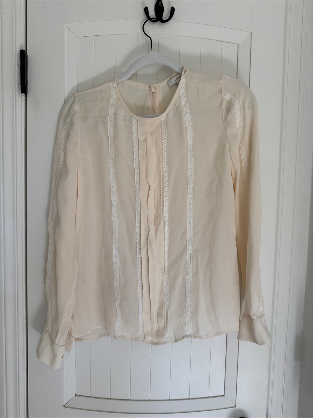 J. Crew Cream Lace-Trim Long Sleeve Blouse